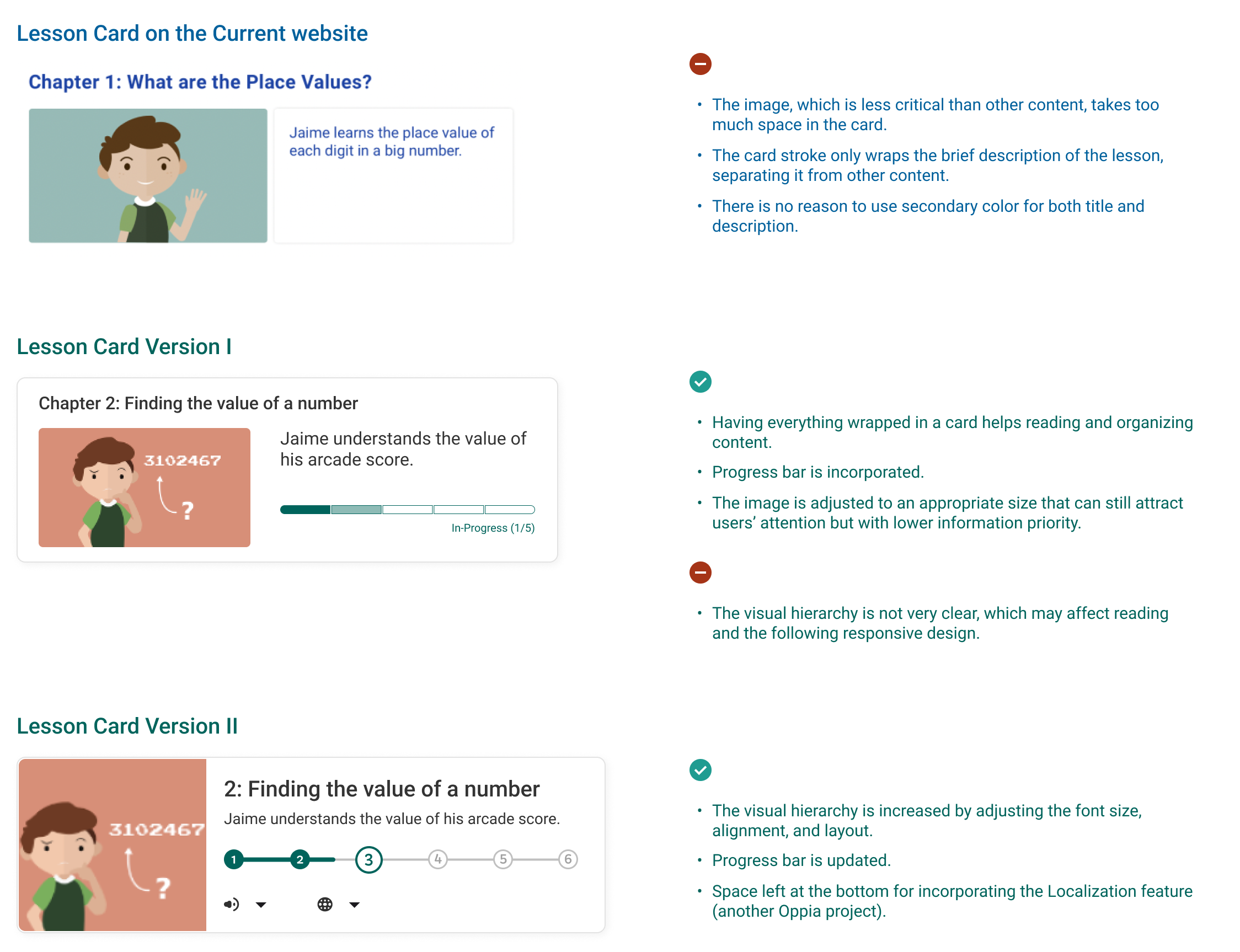 Lesson card on the current website